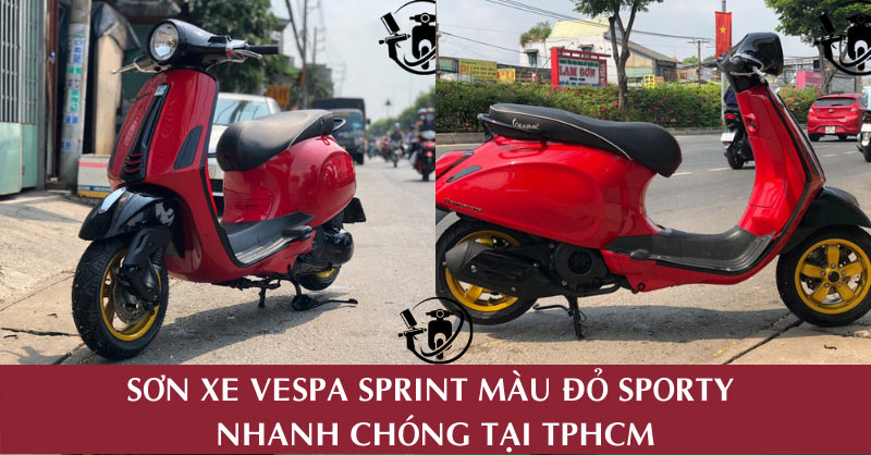 Sơn Xe Vespa Sprint Màu Đỏ Sporty - Sơn Xe HCM